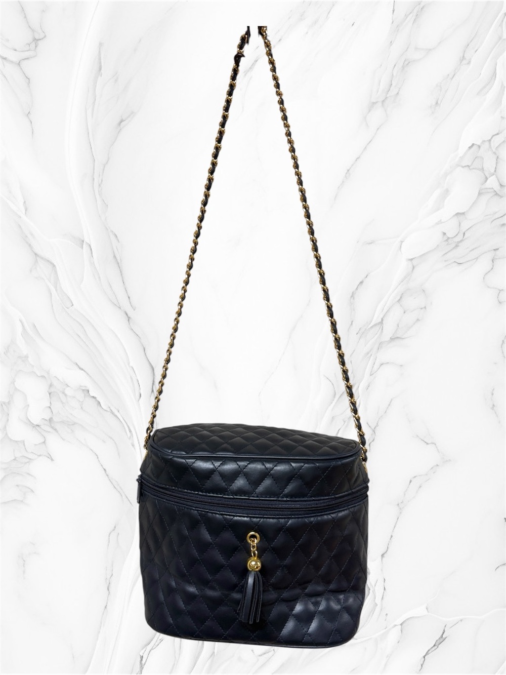 Vintage Quilted navy Chain-Handle Crossbody Bag